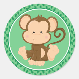 Monkey   Baby Safari Dieren Classic Ronde Sticker