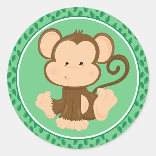 Monkey | Baby Safari Dieren Classic Ronde Sticker (Voorkant)
