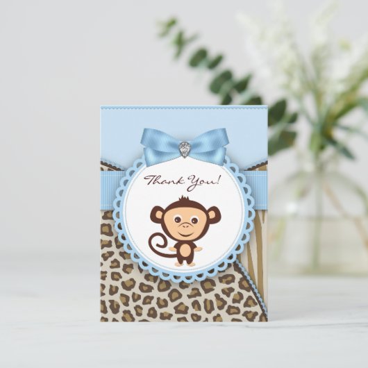 Monkey Baby shower Bedankt kaarten (Staand voorkant)