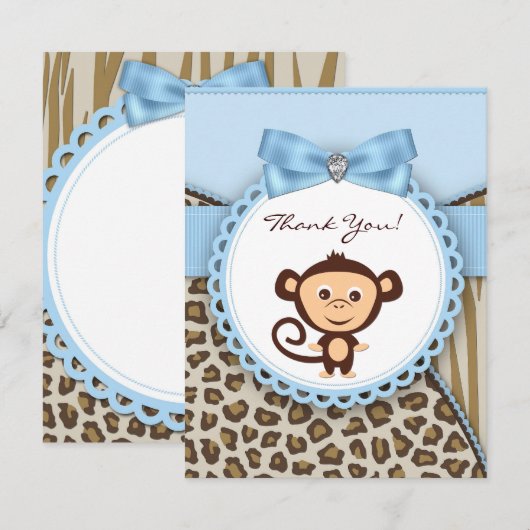 Monkey Baby shower Bedankt kaarten (Voorkant / Achterkant)