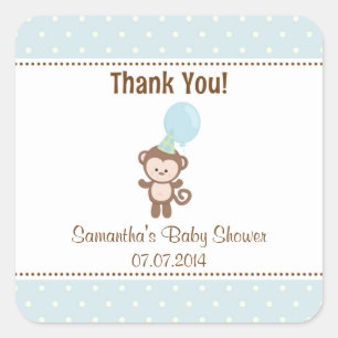 Monkey Baby shower Bedankt Stickers (Blauw)