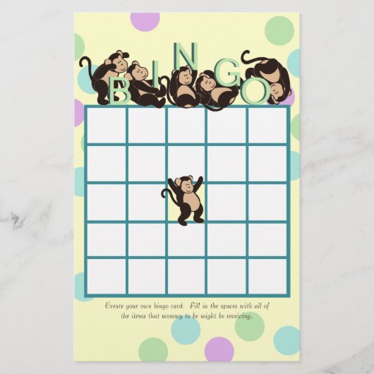 Monkey Baby shower Bingo (Voorkant)