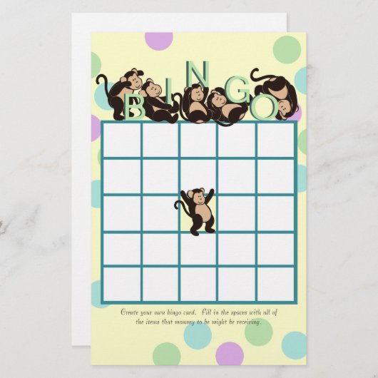Monkey Baby shower Bingo (Voorkant / Achterkant)