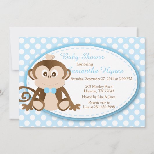 Monkey Baby shower/Birthday Invitation Boys Kaart (Voorkant)