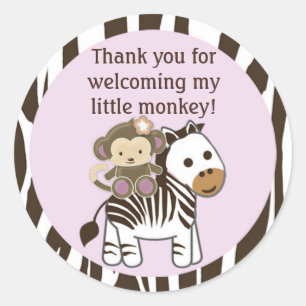Monkey Baby shower blanco etiketten/zegels CJ-O #0 Ronde Sticker