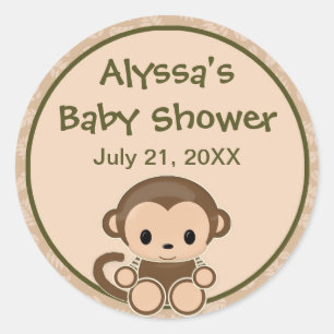 Monkey Baby shower blanco label/zegel Nali NJM#04A Ronde Sticker