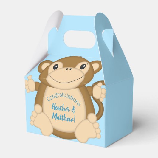 Monkey Baby shower Blue Bedankdoosjes (Voorkant Zijde)