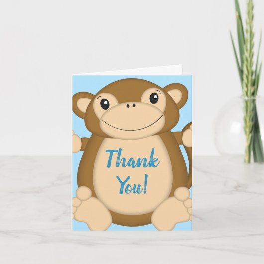 Monkey Baby shower Blue Bedankkaart (Voorkant)