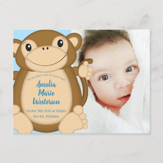 Monkey Baby shower Blue Briefkaart (Voorkant)