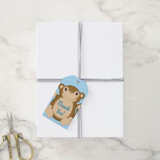 Monkey Baby shower Blue Cadeaulabel (Met Touw)