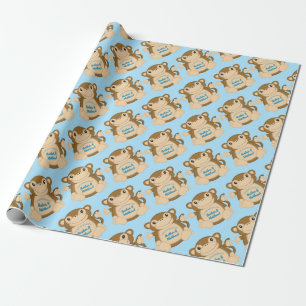 Monkey Baby shower Blue Cadeaupapier