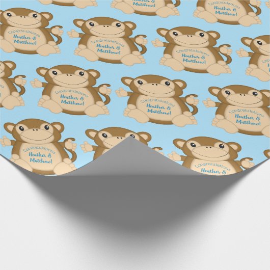 Monkey Baby shower Blue Cadeaupapier (Hoek)