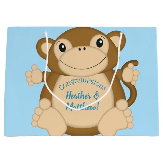 Monkey Baby shower Blue Groot Cadeauzakje (Voorkant)
