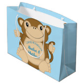 Monkey Baby shower Blue Groot Cadeauzakje (Achterkant Gekanteld)