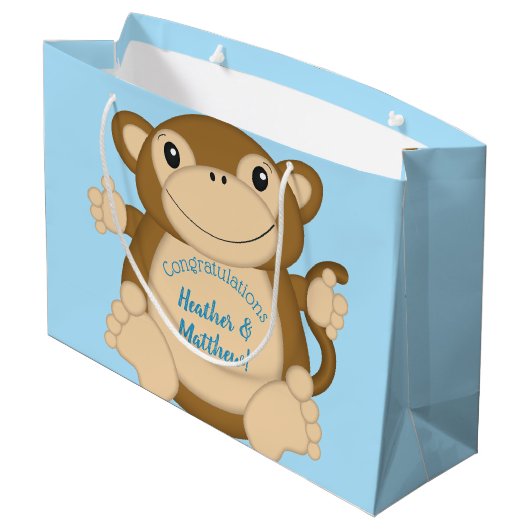 Monkey Baby shower Blue Groot Cadeauzakje (Achterkant Gekanteld)
