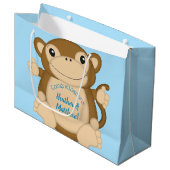Monkey Baby shower Blue Groot Cadeauzakje (Voorkant Gekanteld)