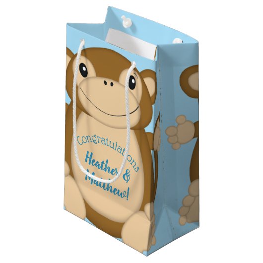 Monkey Baby shower Blue Klein Cadeauzakje (Voorkant Gekanteld)