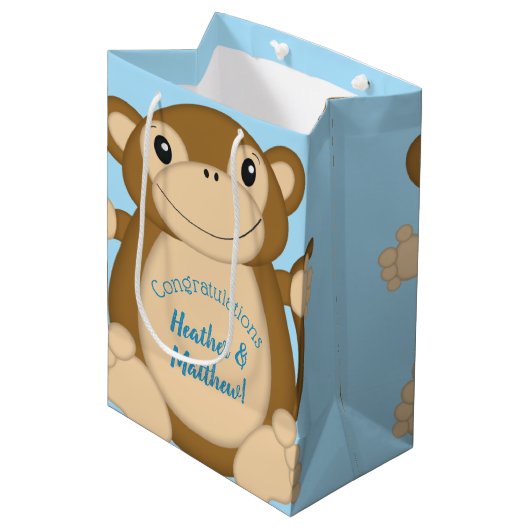 Monkey Baby shower Blue Medium Cadeauzakje (Voorkant Gekanteld)