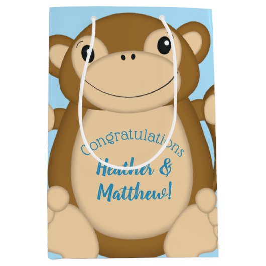 Monkey Baby shower Blue Medium Cadeauzakje (Voorkant)