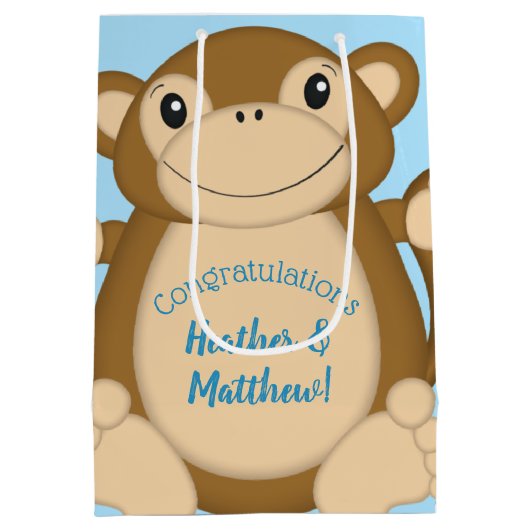 Monkey Baby shower Blue Medium Cadeauzakje (Achterkant)