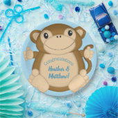 Monkey Baby shower Blue Papieren Bordje (Feest)