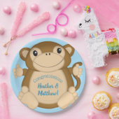 Monkey Baby shower Blue Papieren Bordje (Feest)