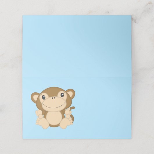 Monkey Baby shower Blue Plaatskaartje (Buitenkant ongevouwen)