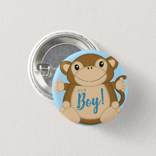 Monkey Baby shower Blue Ronde Button 3,2 Cm (Voorkant /achterkant)