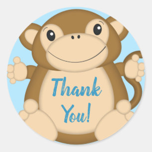 Monkey Baby shower Blue Ronde Sticker