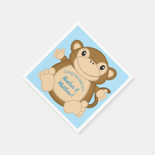 Monkey Baby shower Blue Servet (Hoek)
