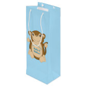 Monkey Baby shower Blue Wijn Cadeautas (Achterkant Gekanteld)