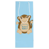 Monkey Baby shower Blue Wijn Cadeautas (Achterkant)