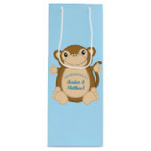 Monkey Baby shower Blue Wijn Cadeautas (Voorkant)