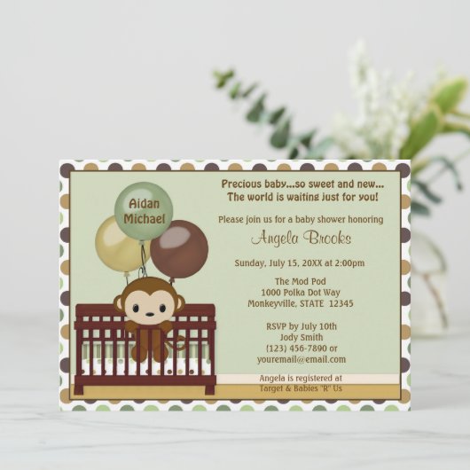 MONKEY Baby shower call Mod Pod Pop Wieg MPP Kaart (Staand voorkant)