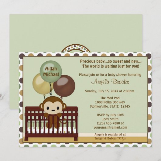MONKEY Baby shower call Mod Pod Pop Wieg MPP Kaart (Voorkant / Achterkant)