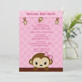 MONKEY Baby shower Calls Polka Dot PINK GIRL Kaart (Staand voorkant)