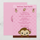MONKEY Baby shower Calls Polka Dot PINK GIRL Kaart (Voorkant / Achterkant)