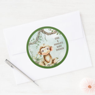 Monkey Baby shower Classic Ronde Sticker