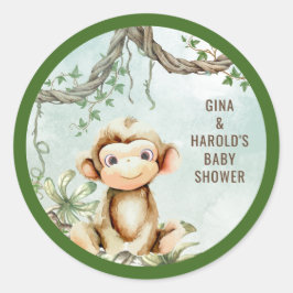 Monkey Baby shower Classic Ronde Sticker