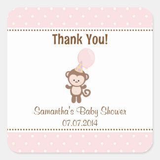 Monkey Baby shower Dank je Stickers (roze)