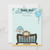 Monkey Baby shower FLAT#1 Dank u BLAUW Notitiekaartje (Voorkant)