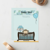 Monkey Baby shower FLAT#1 Dank u BLAUW Notitiekaartje (Voorkant / Achterkant in situ)