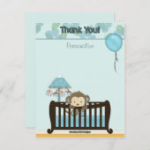 Monkey Baby shower FLAT#1 Dank u BLAUW Notitiekaartje (Voorkant / Achterkant)