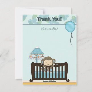 Monkey Baby shower FLAT#1 Dank u BLAUW Notitiekaartje