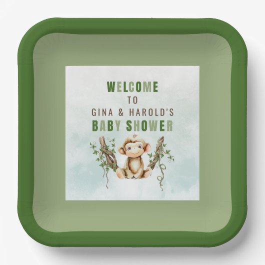 Monkey Baby shower gepersonaliseerde papieren Bord (Voorkant)