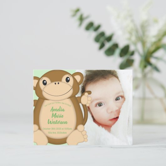 Monkey Baby shower Green Briefkaart (Staand voorkant)