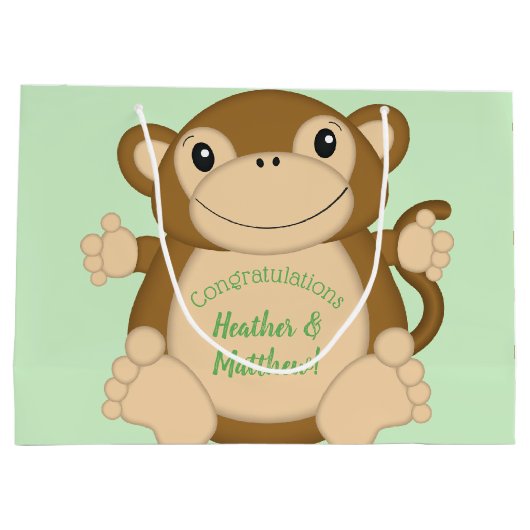 Monkey Baby shower Green Groot Cadeauzakje (Achterkant)