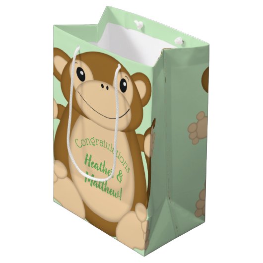 Monkey Baby shower Green Medium Cadeauzakje (Voorkant Gekanteld)