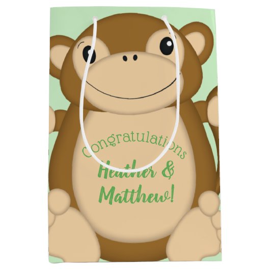 Monkey Baby shower Green Medium Cadeauzakje (Voorkant)