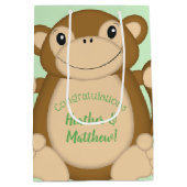 Monkey Baby shower Green Medium Cadeauzakje (Achterkant)